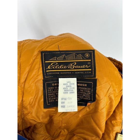 60s Vintage Eddie Bauer Blue Goose Down Insulation Puffer‎ Snow Ski Pants Large - Picture 8 of 9